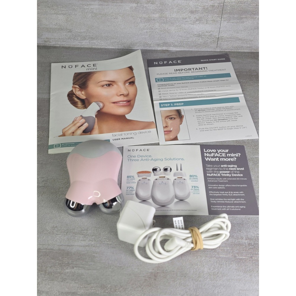 NuFACE Petal Pink Mini Trinity Microcurrent Facial Toning Device + Adapter
